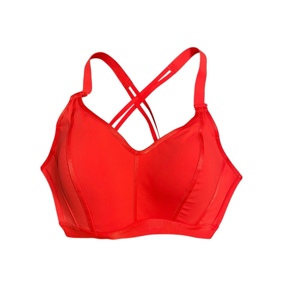 Victoria's Secret Plunge Longline Bra 32DDD Red Gold Script Logo Strappy Back